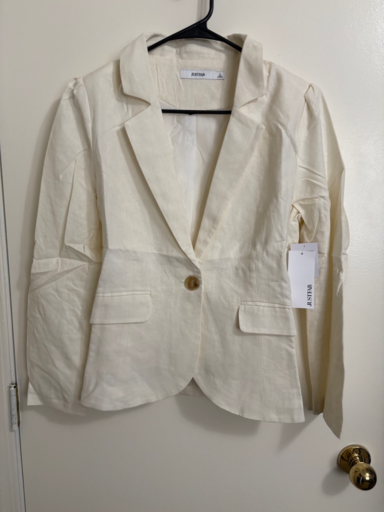 Justfab Cream Single-Button Notch-Lapel Blazer
